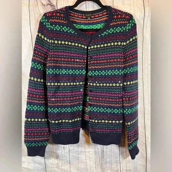 Talbots Vintage Knit Lambswool Cardigan Navy Long Sleeve - Picture 1 of 6